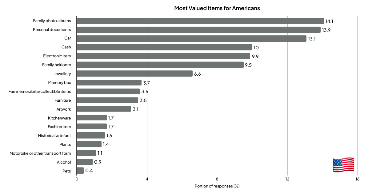 Most valued items for Americans bar graph